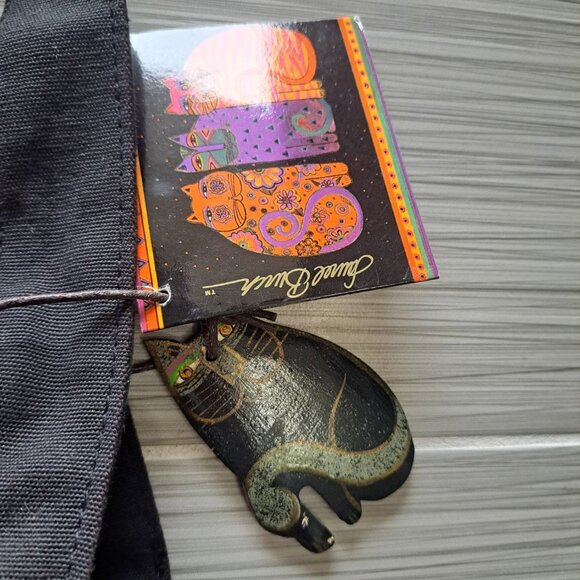 NWT Laurel Burch Cat Parrot Canvas Drawstring Tote Bag 12x14x8 Bag Charm READ - Picture 2 of 9